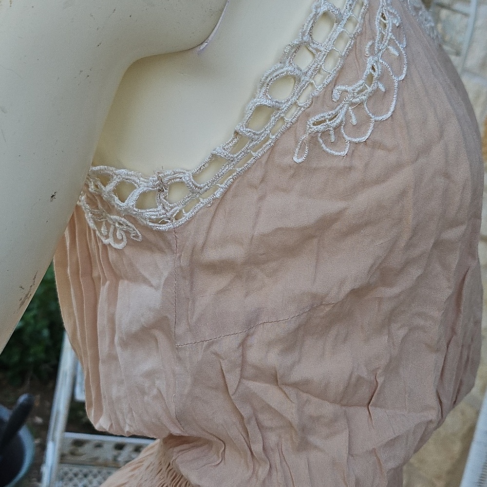 FLANNEL Brand Light Blush Lace-Trim Elastic Waist Sleeveless Summer Dress Size 1 - Picture 7 of 14